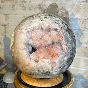 Pink Amethyst Druzy Bubble Sphere w Natural Green Jasper Exterior